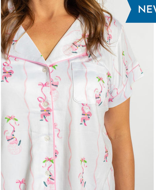 Wrapped In Ribbons Short Sleeve Button Up Sleep Shirt