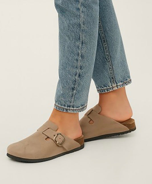 Light Taupe Clog Sandle With Buckle