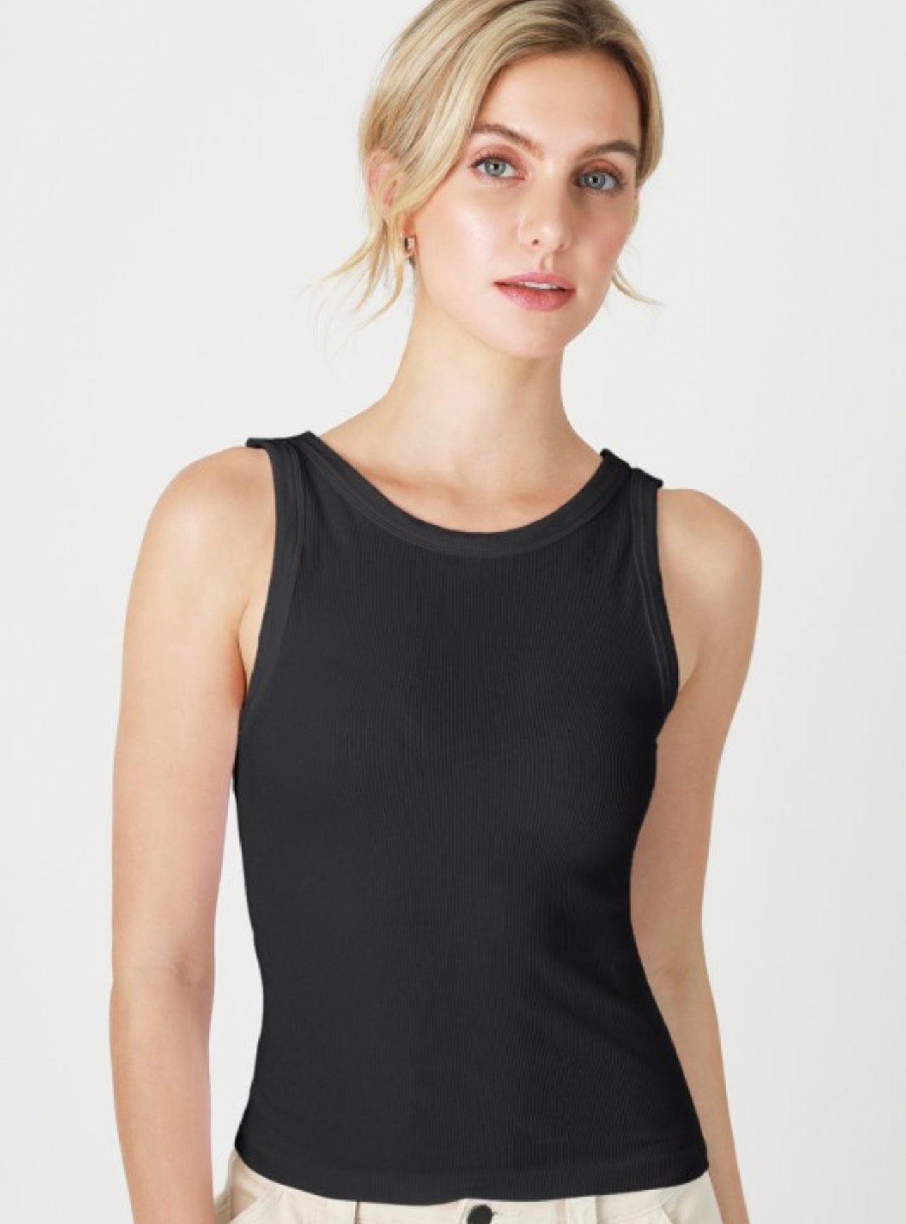 Reversible Ribbed Tank Top , Black
