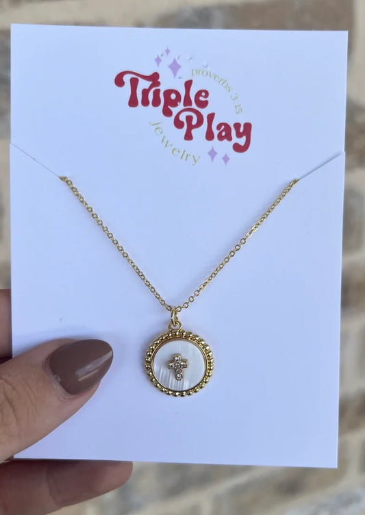 White Circle Cross Necklace
