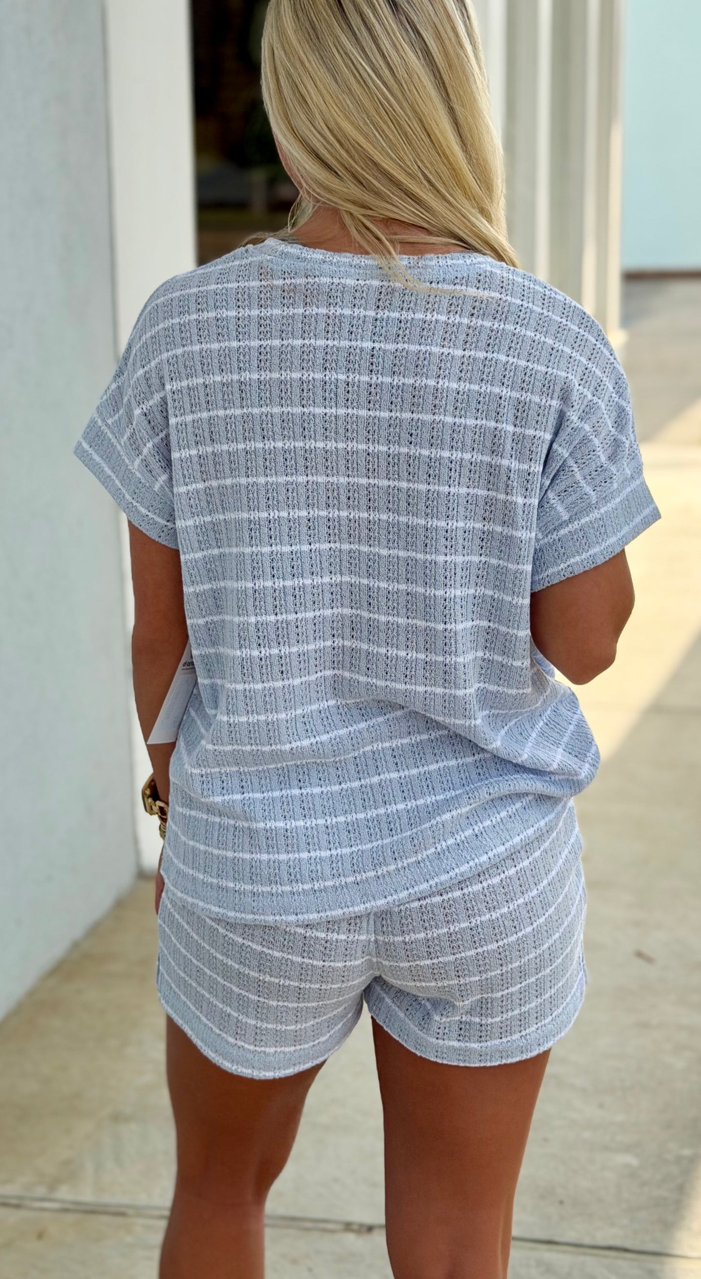 Striped Short Set, Blue/White