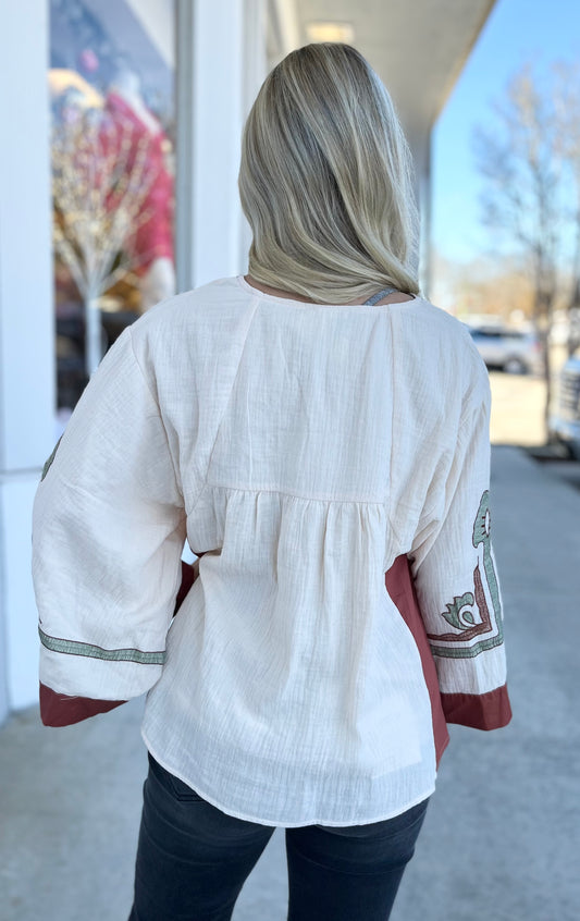 Natural Cotton Embroidery BabyDoll Top