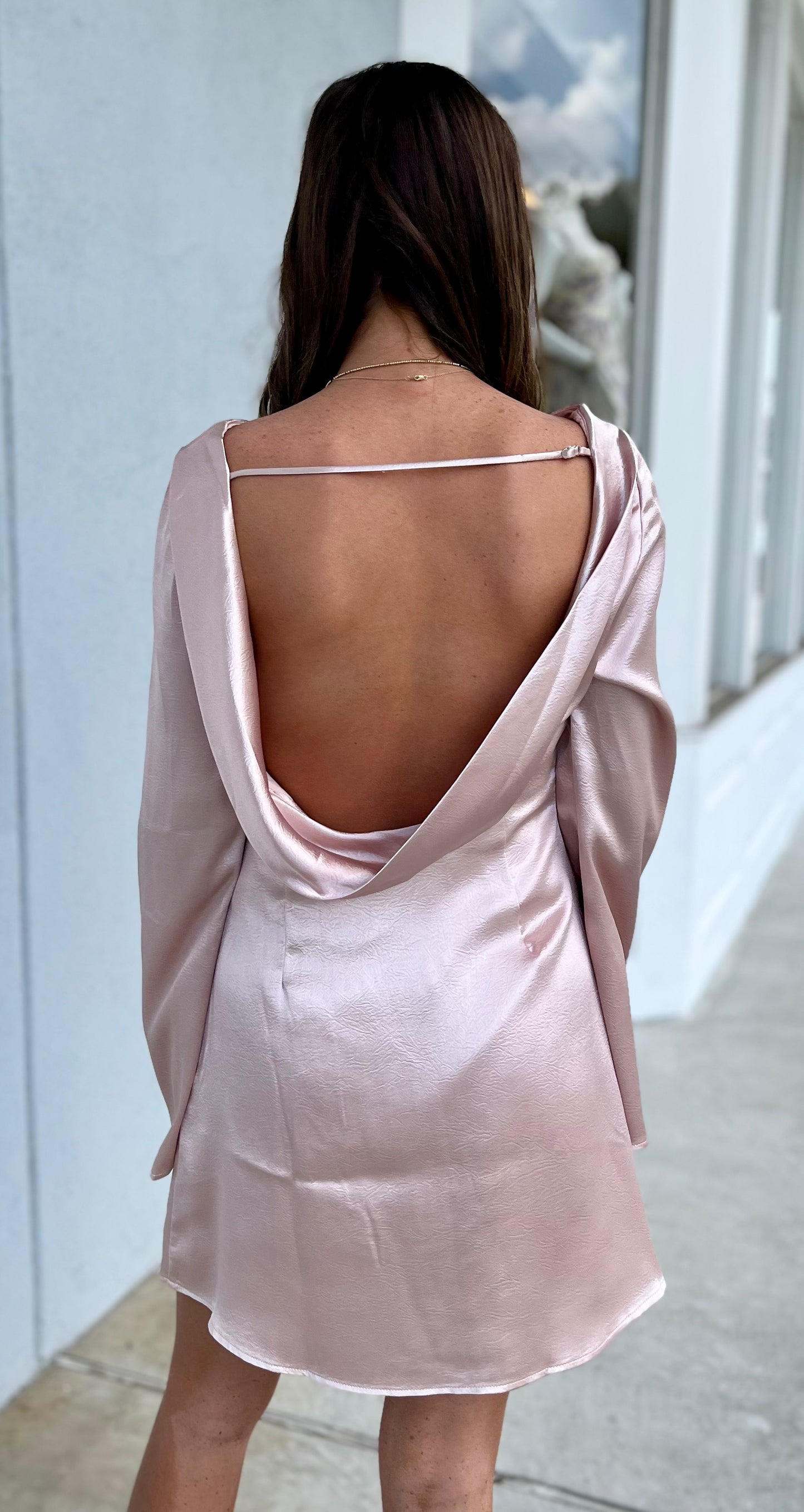 Mauve Satin Cowl Back Dress