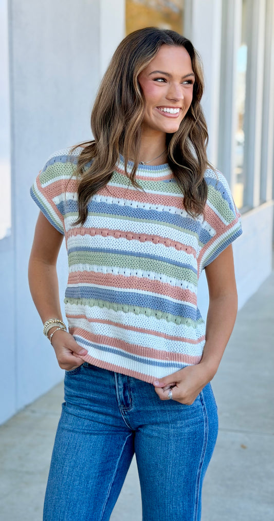 Apricot Textured Stripe Sweater
