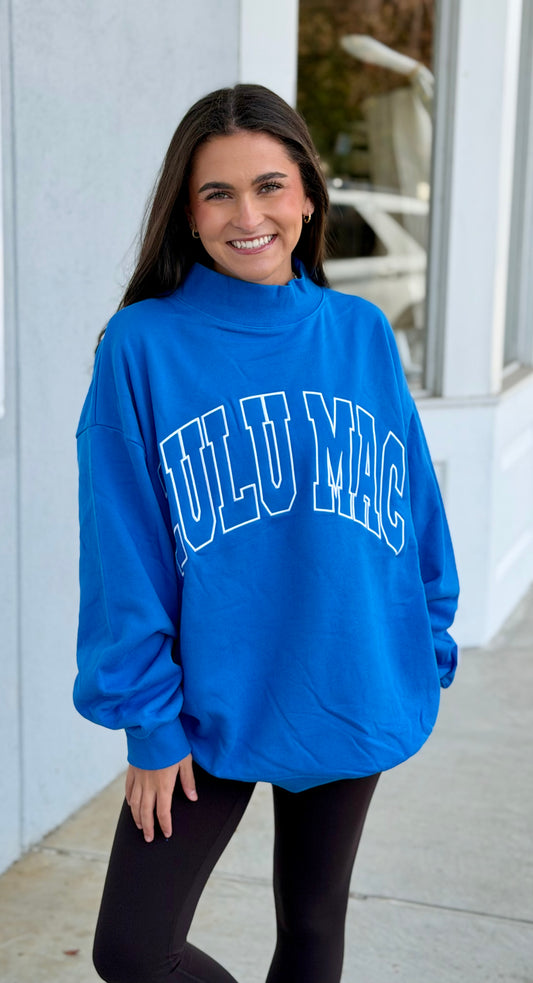 Lulu Mac Stitch Terry Cloth Mockneck, Bright Blue