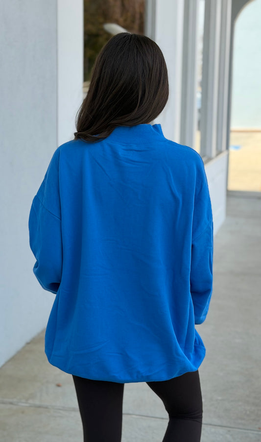 Lulu Mac Stitch Terry Cloth Mockneck, Bright Blue