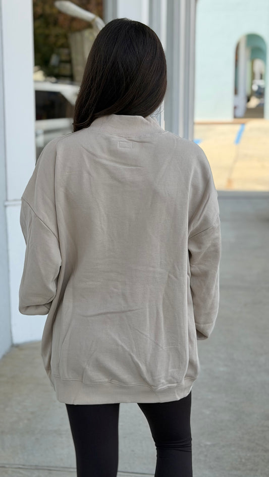 Lulu Mac Stitch Terry Cloth Mockneck, Sand