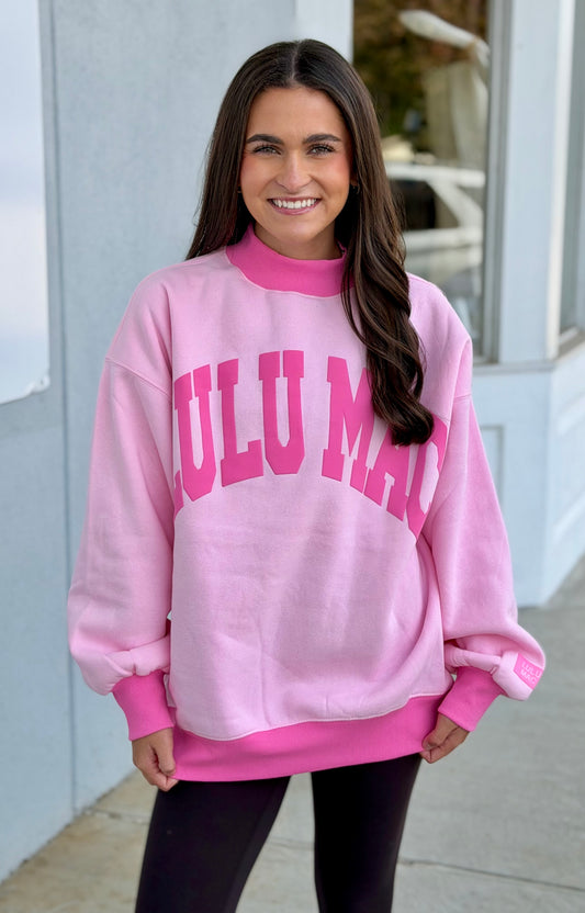 Lulu Mac Puff Mockneck Sweatshirt, Light Pink/Bubblegum