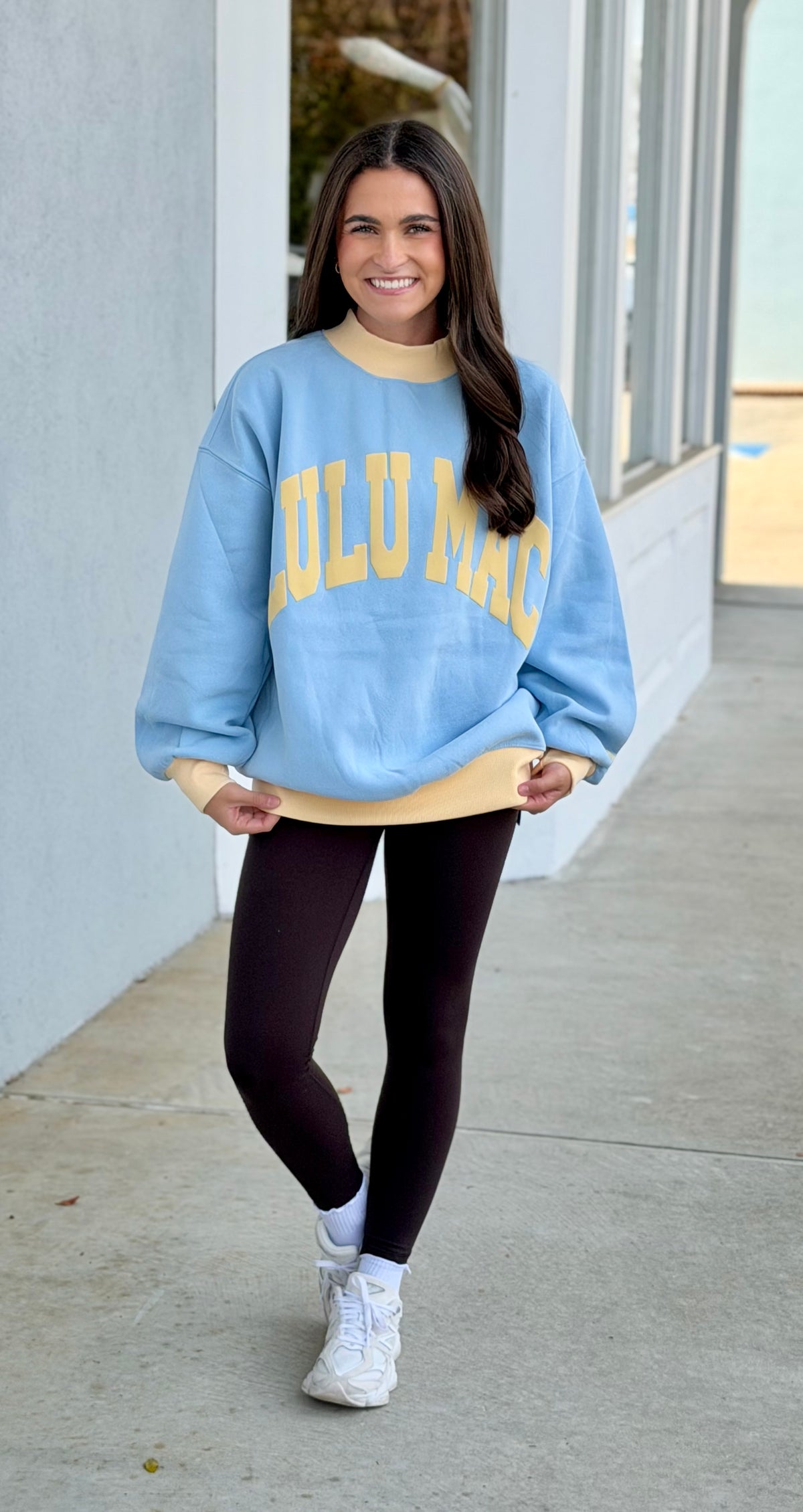 Lulu Mac Puff Mockneck Sweatshirt, Light Blue/Butter