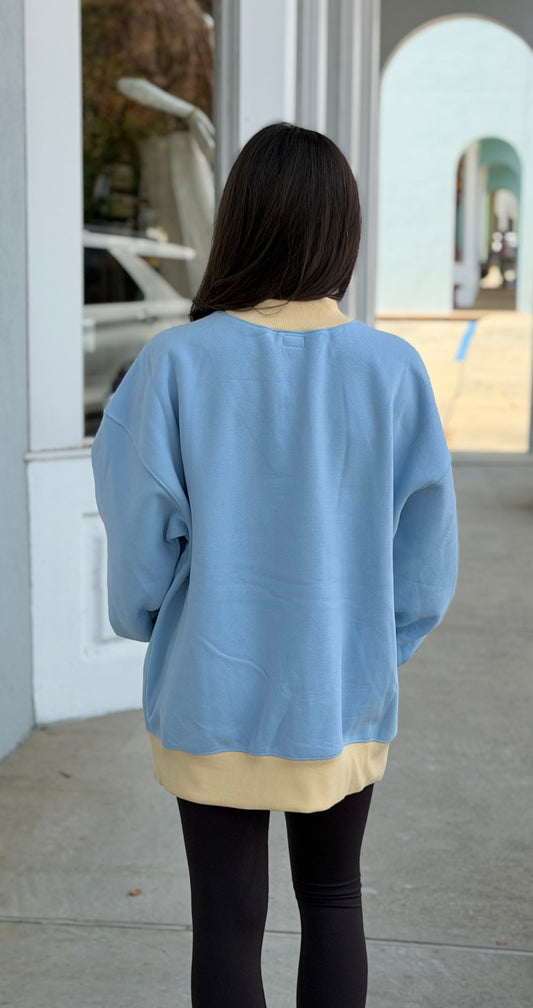 Lulu Mac Puff Mockneck Sweatshirt, Light Blue/Butter