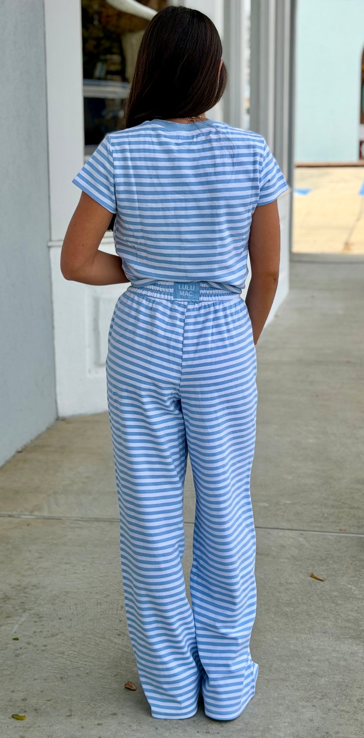Lulu Mac Monochrome Striped Pants, Light Blue