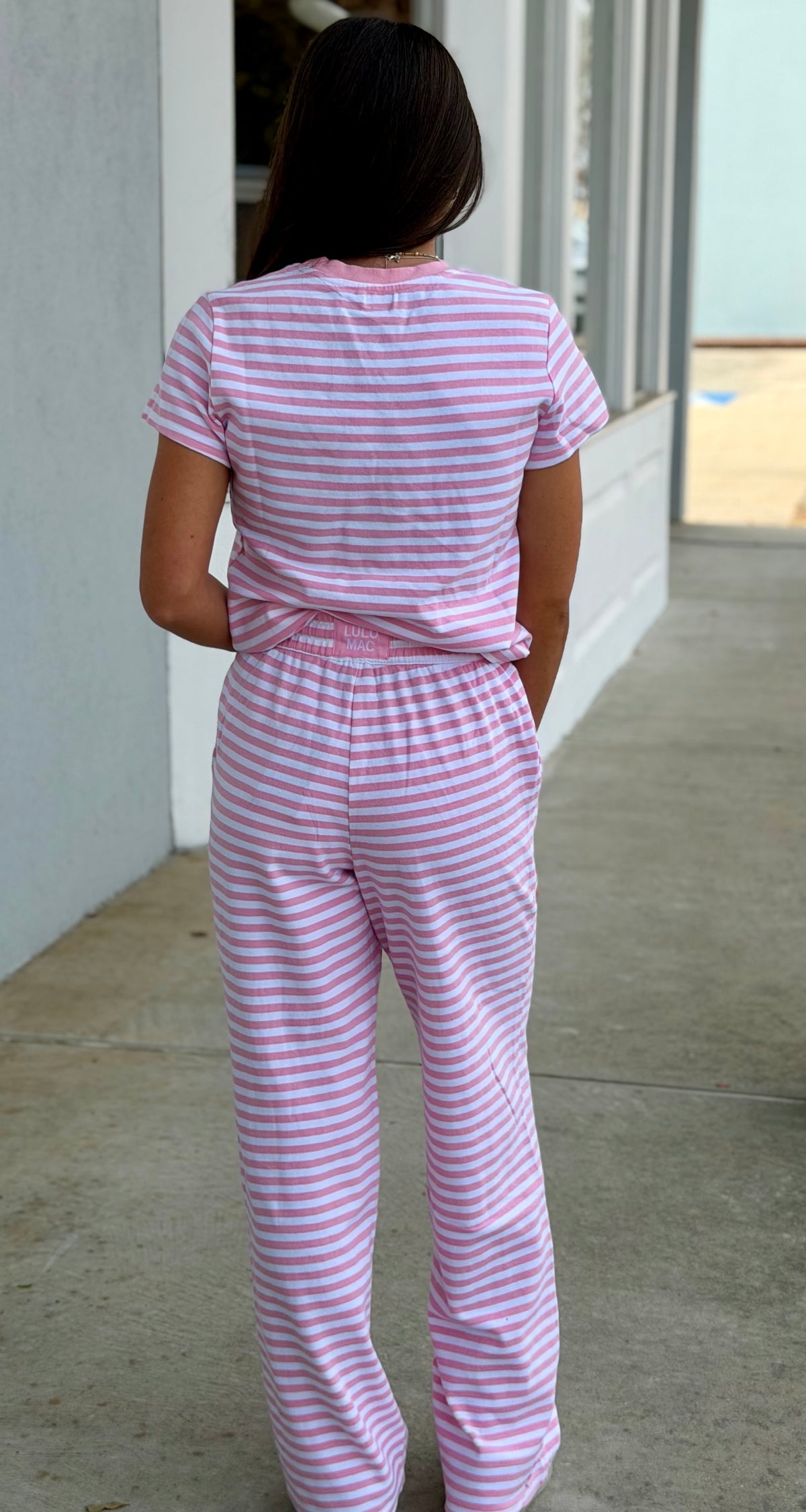 Lulu Mac Monochrome Striped Pants, Light Pink