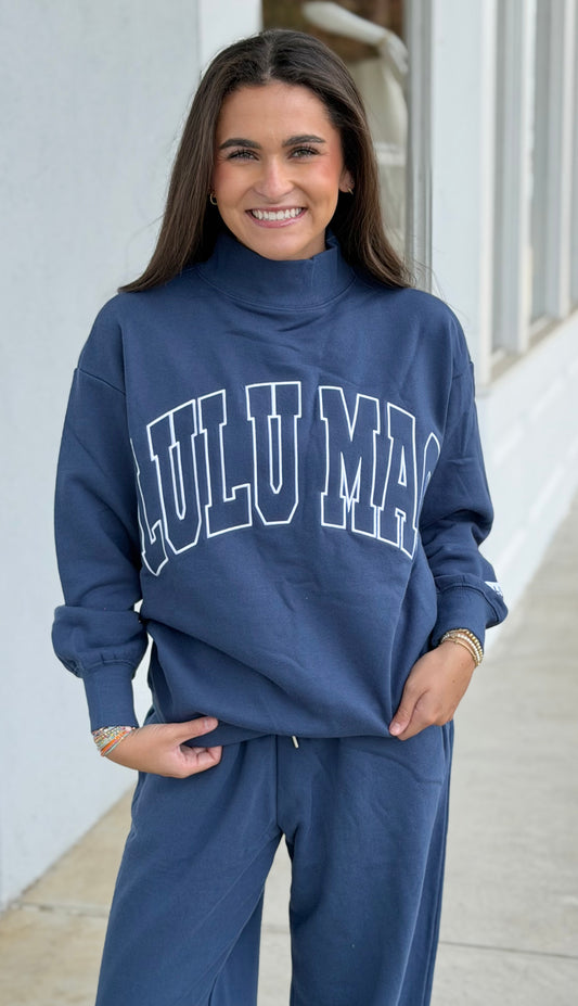 Lulu Mac Stitch Terry Cloth Mockneck, Navy