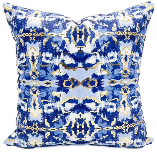 Gold Foil Navy Polyester Kaleidoscope Pillow