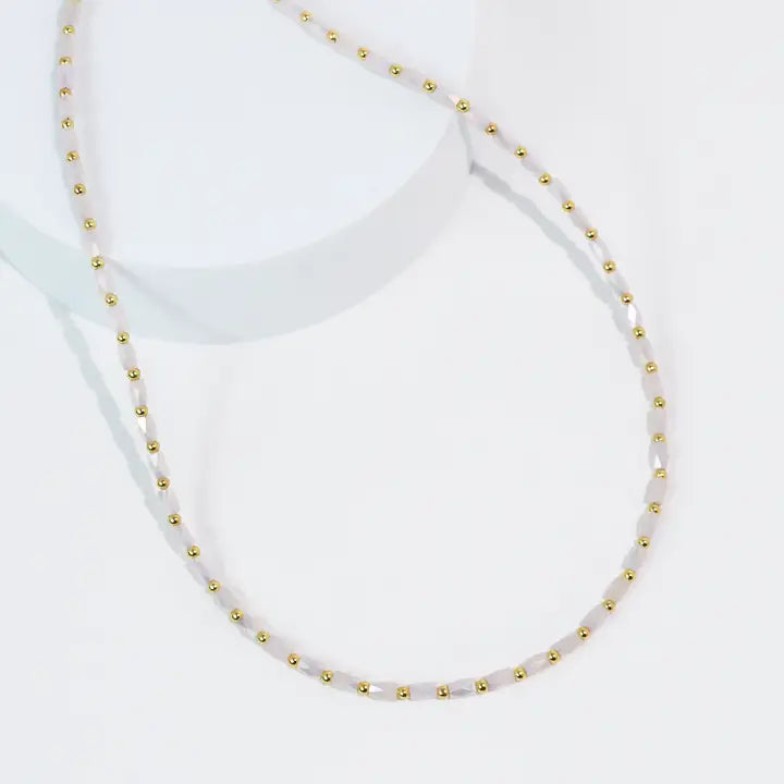 Coastal Bloom Beaded Necklace, Nude