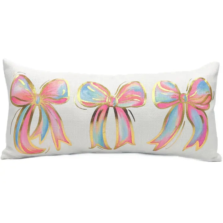 Gold Foil Colorful Bows Velvet Pillow
