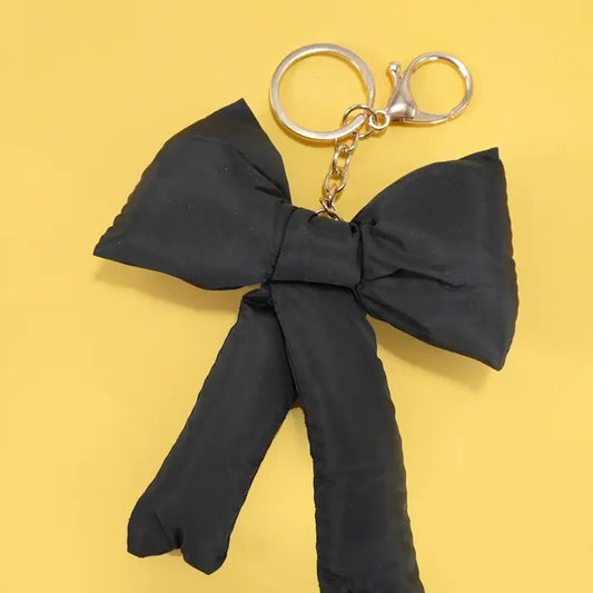 Trendy Puffy Bow Keychain , Black