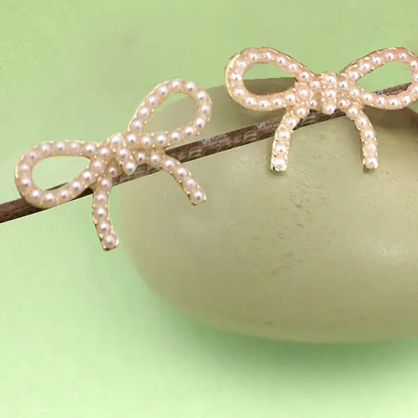 Pearl Bow Stud Earrings
