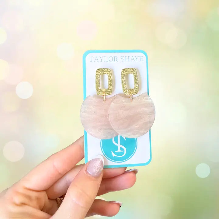 TS Earrings, Pink Shimmer Oval
