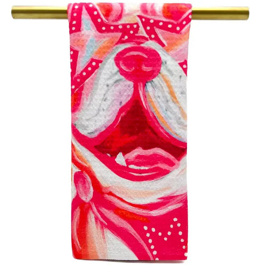 Pink Preppy Maroon Bulldog Tea Towel
