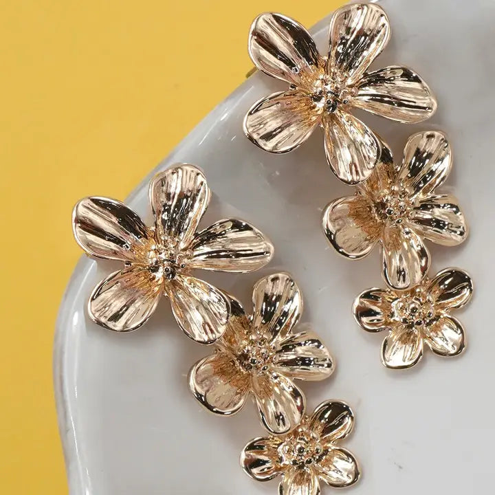 Gold Flower Drop Earrings