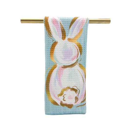 Teal Little Gold Bunny Tea Towel