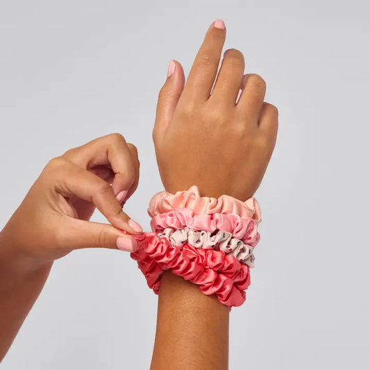 Ruched Satin Scrunchie 5 Piece Set-Cherry