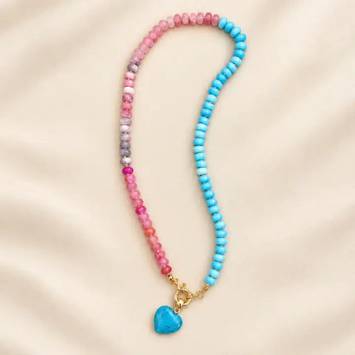 Glass Beaded Necklace, Turq