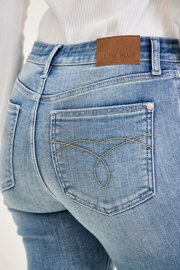 Light Blue MR Kick Flare W/Frayed Hem