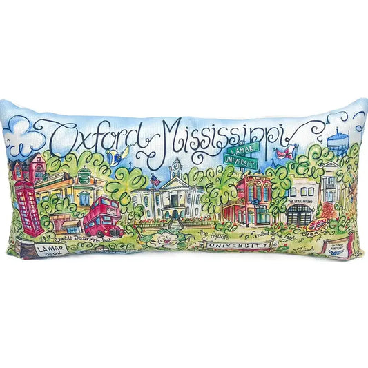 Oxford Mississipi Watercolor Painted Town Scene Pillow Polyester