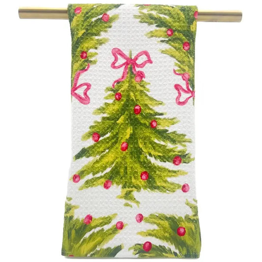 Red Bows Trees Tea Towel