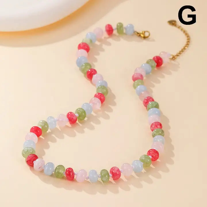 Natural Stone Semi-Precious Glass Mixed Necklace, G