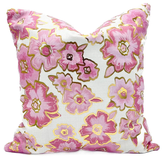 Gold Foil Baby Pink Blooms Velvet Pillow