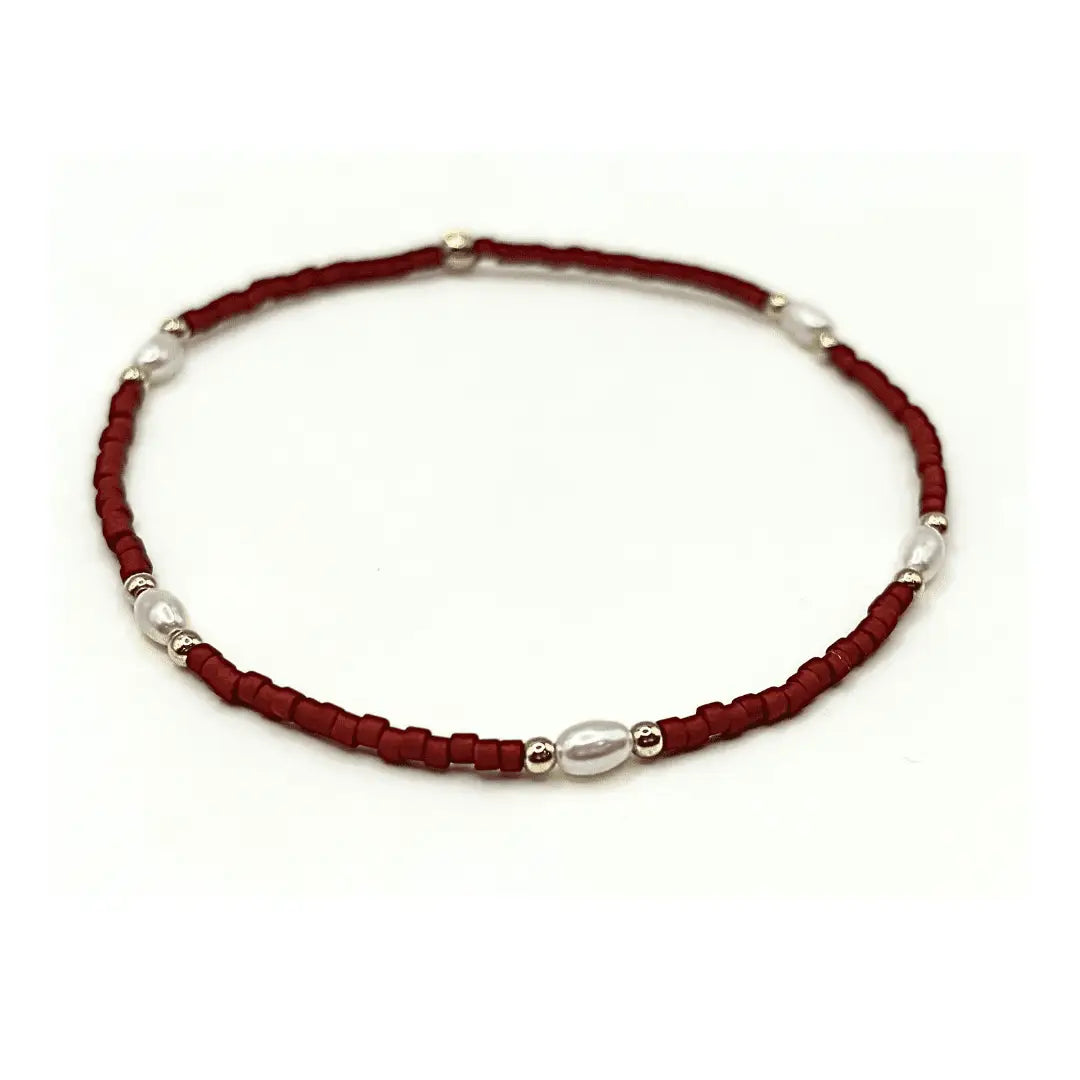 Game Day Pearl Bracelet , Crimson
