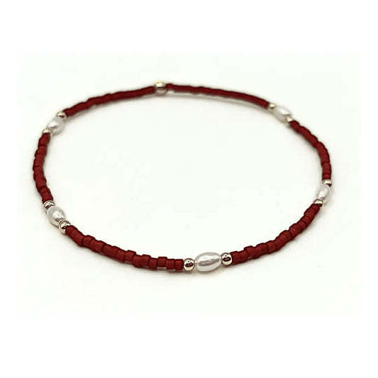 Game Day Pearl Bracelet , Crimson