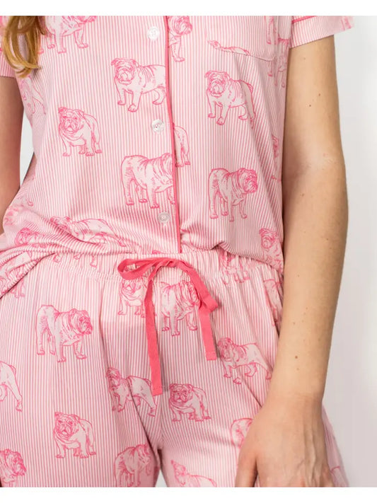 Button Up Sleep Short SET , Bulldog