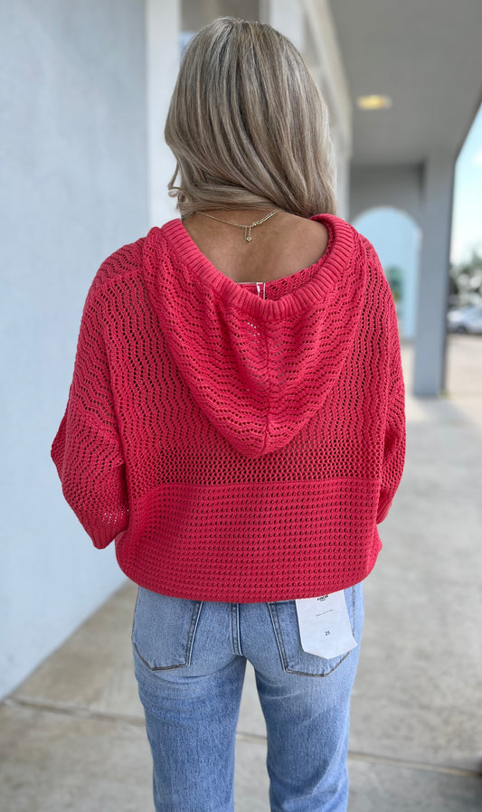 Coral Tassel Hooded Sweater