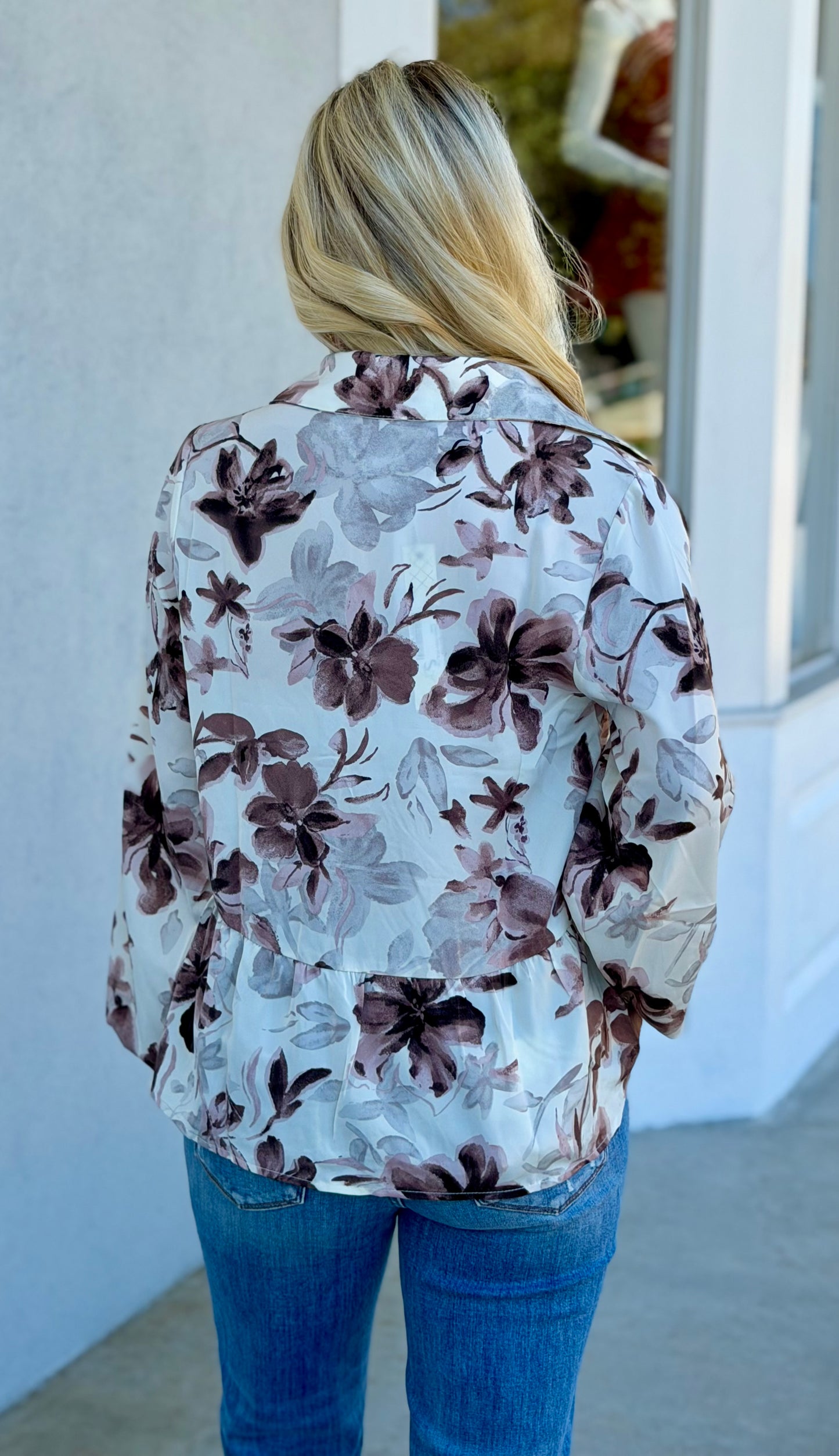 Cream Woven Print Collared Button Down Top