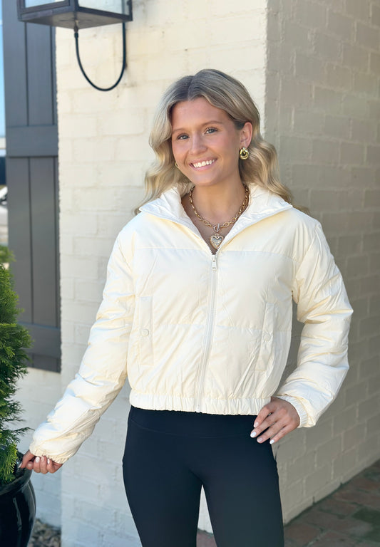 Off White Zip Up Puffer Jacket