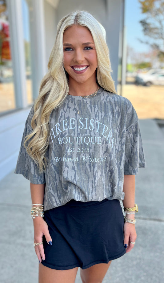 Three Sisters Logo Mossy Oak Camo Tee