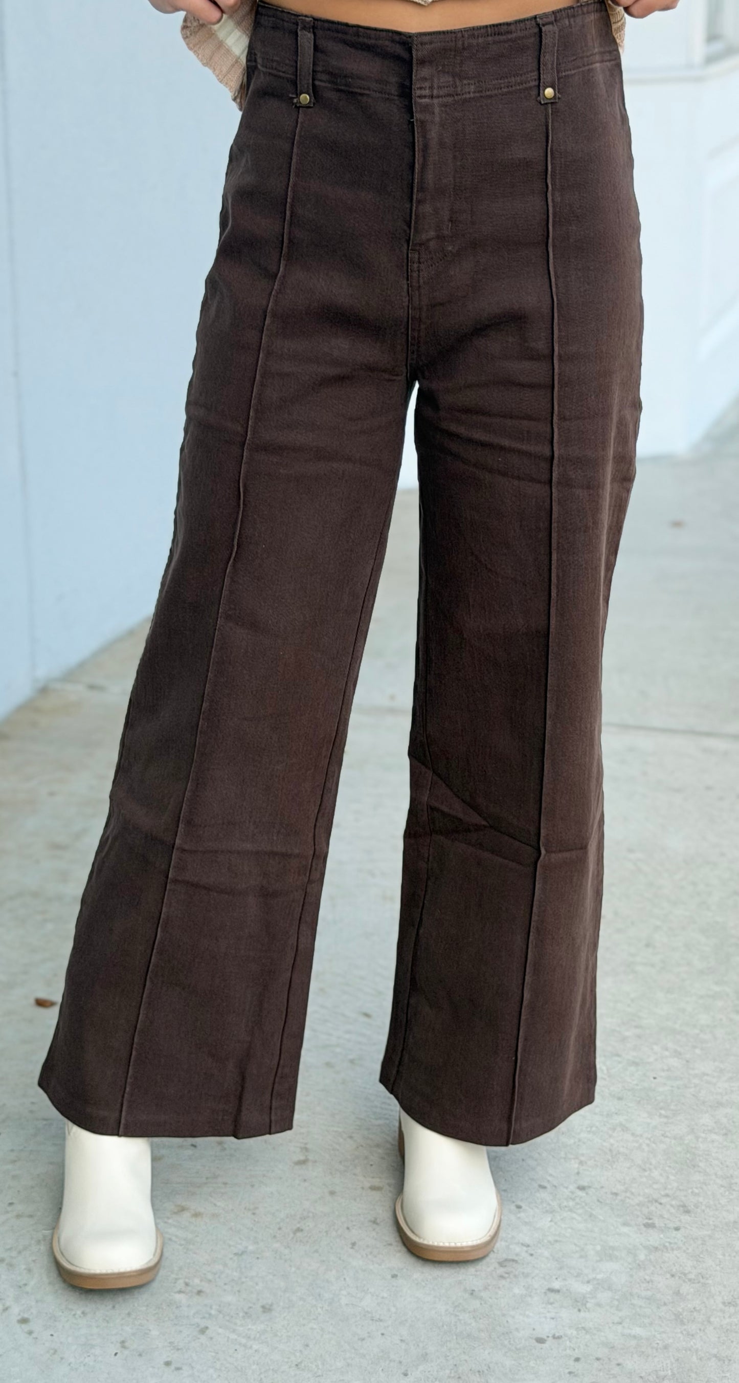 Brown Front Seam Cropped Pants