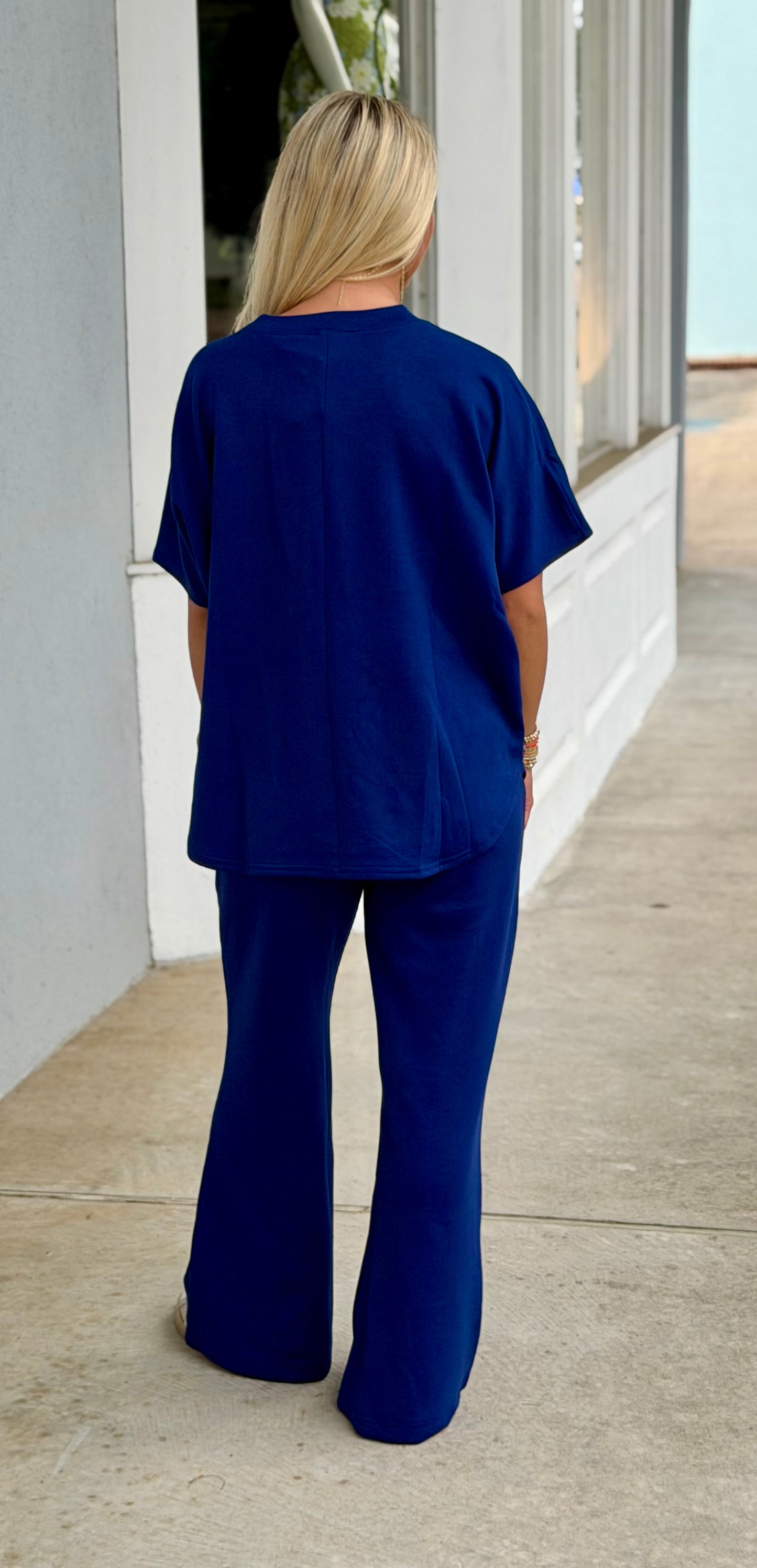 Scuba Curved Hem Top and Pant SET, Navy