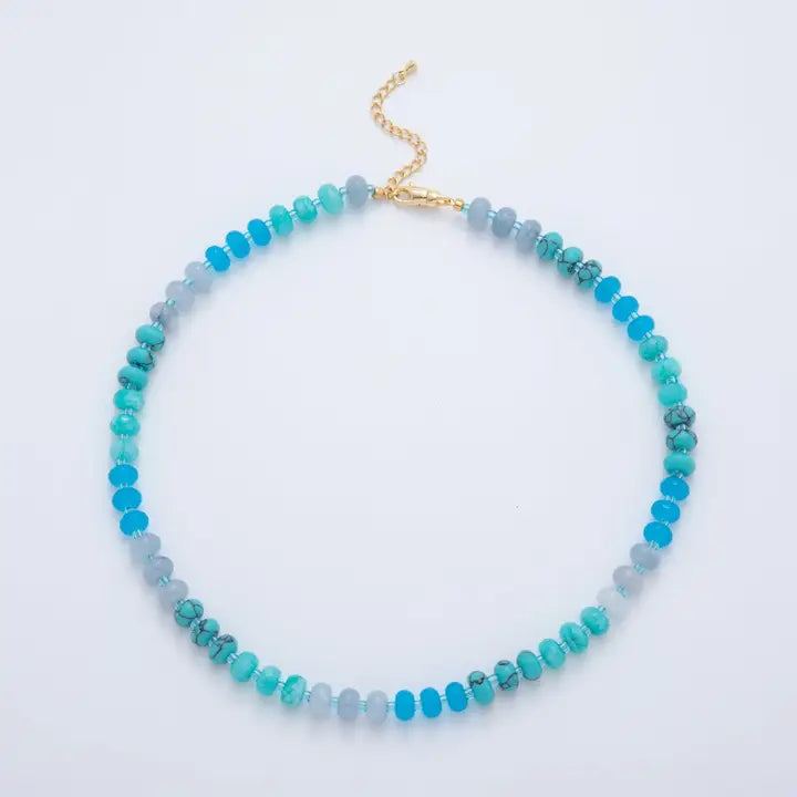 Splashed Earth & Sky Toned Color Gemstone 17.3 Necklace , 6