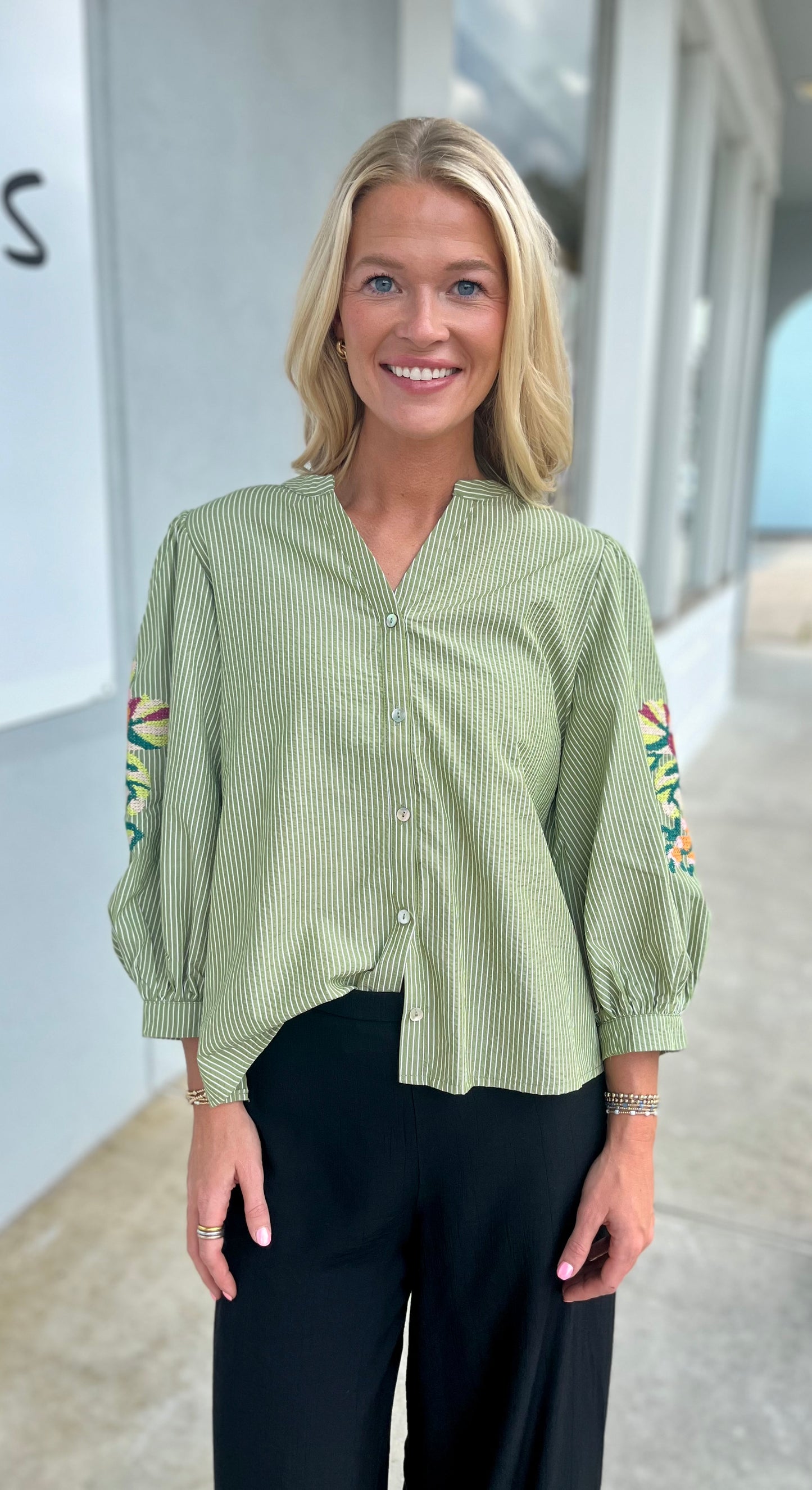 Floral Embroidered Stripe Top