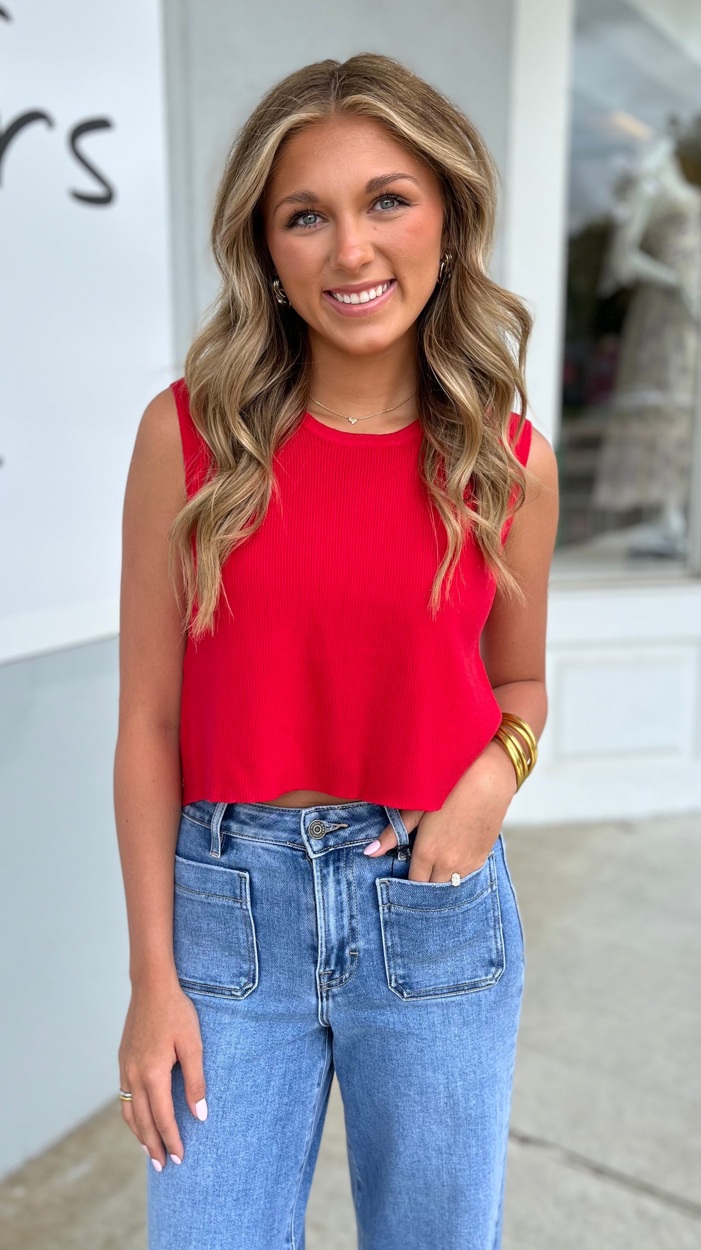 Red Back Bow Tie Sleeveless Top