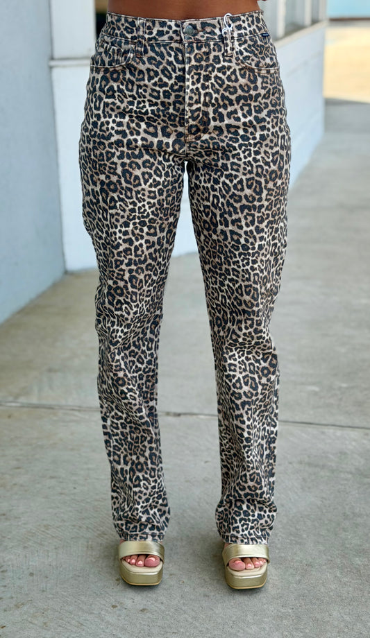 Leopard Washed Super High Rise Dad Jean
