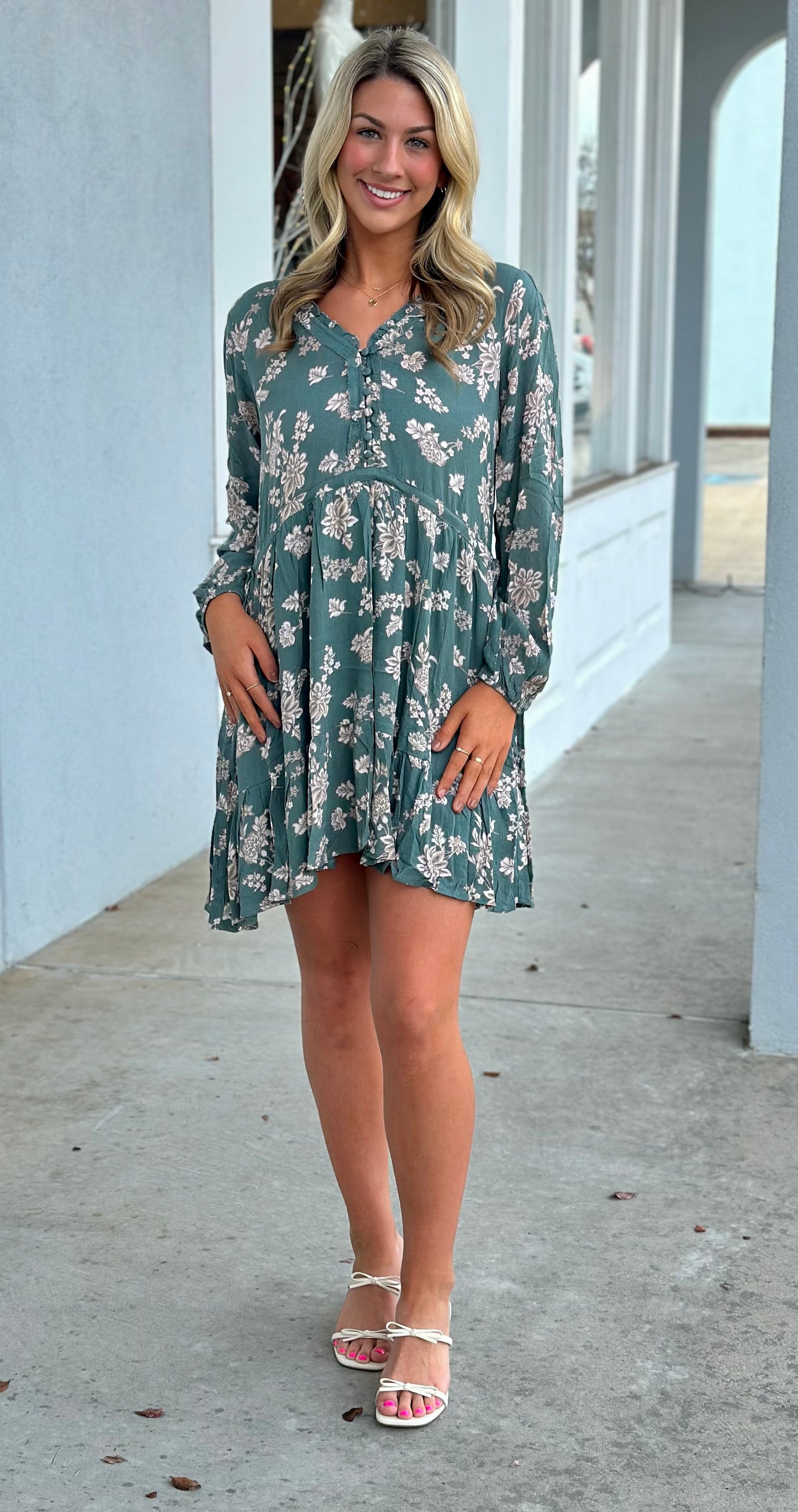 Hunter Green Ruffle Tie Side Dress