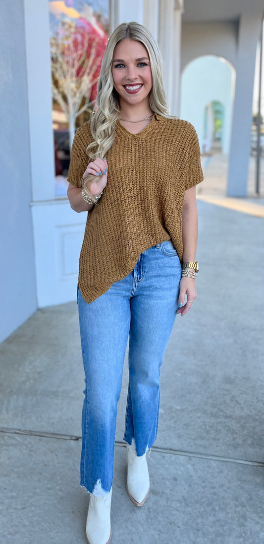 Lightweight Open Knit Sweater, Camel