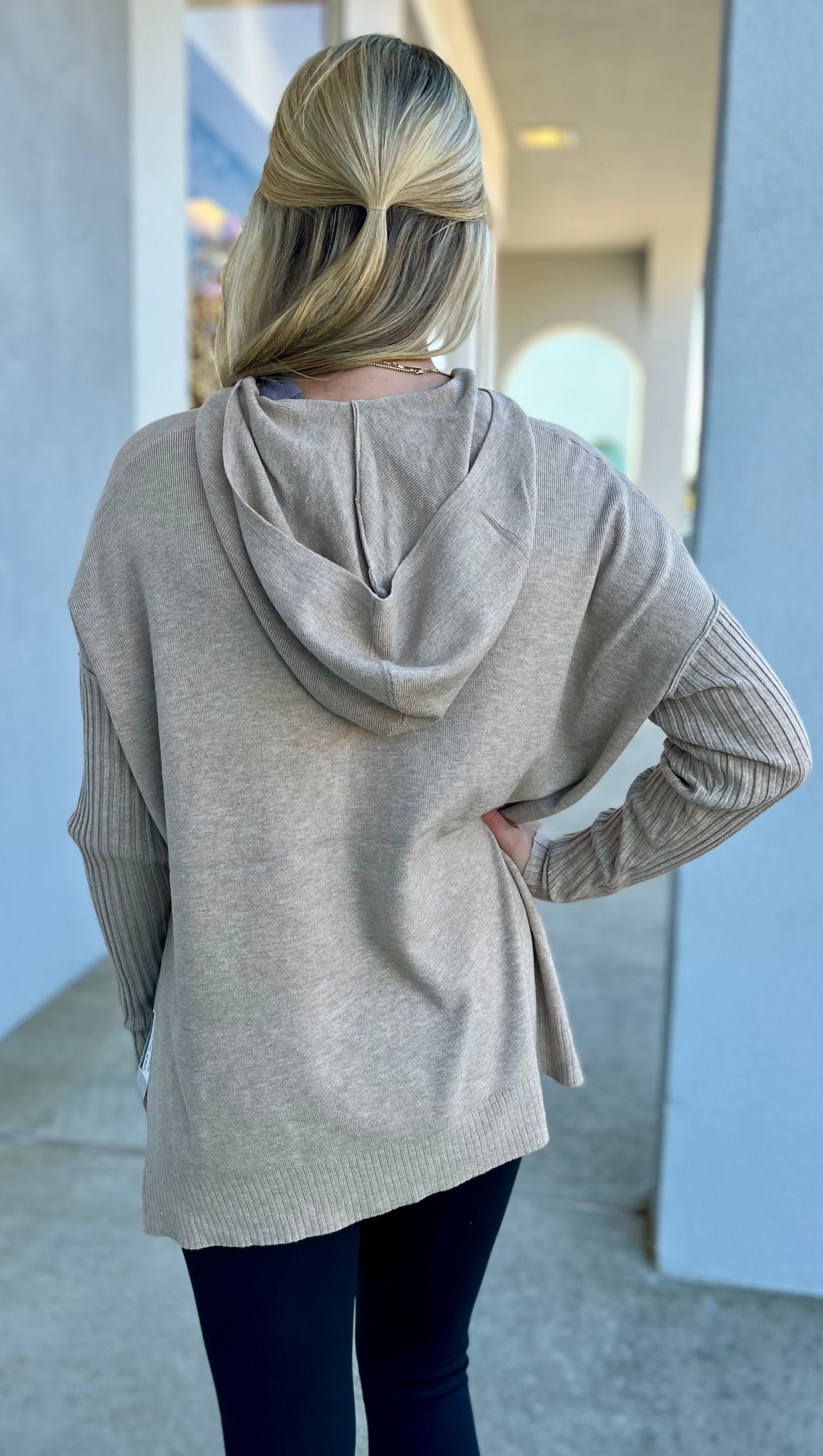 Drawstring Ribbed Hoodie