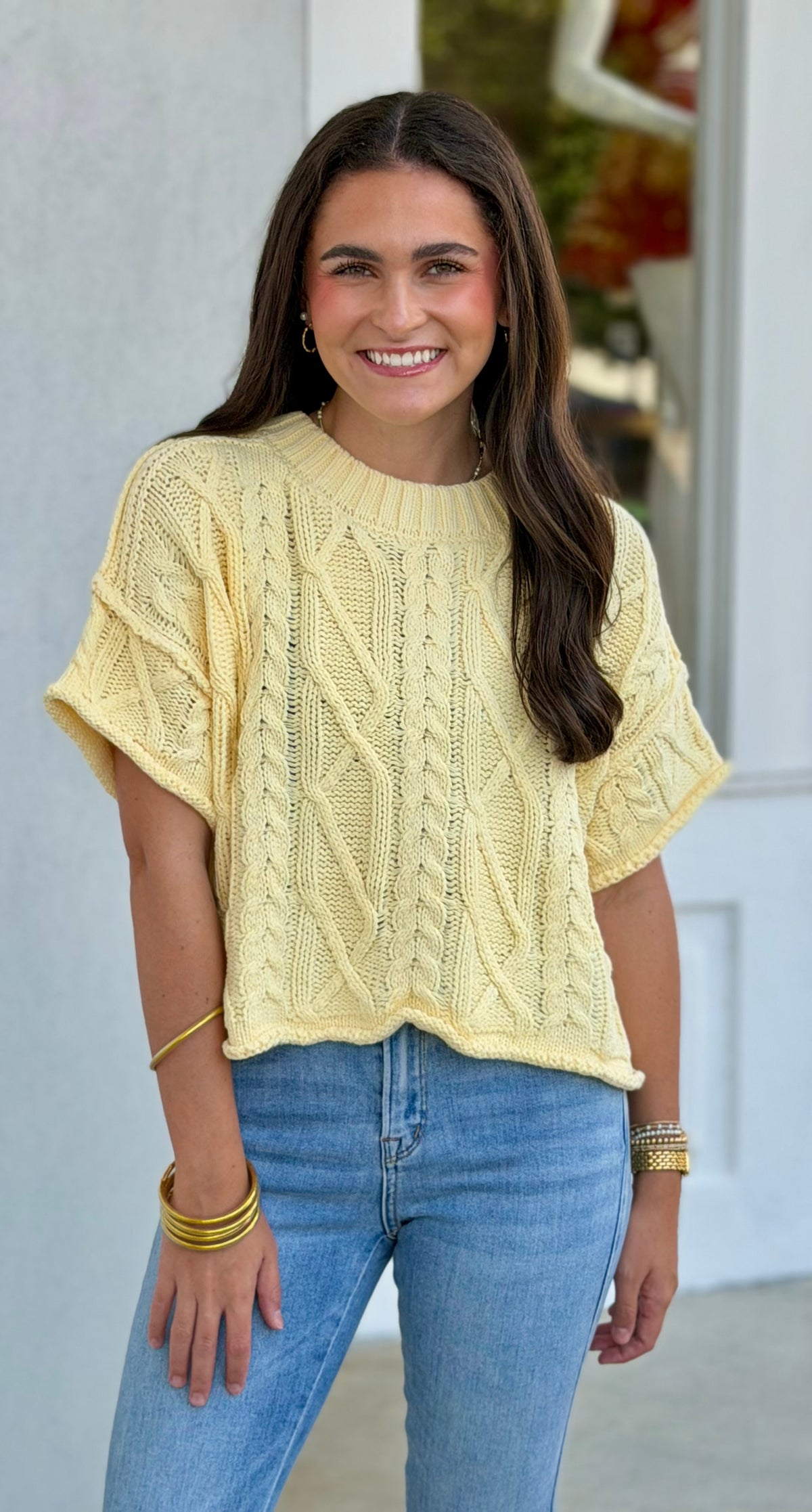 Butter Yellow Round Neck Sweater Top